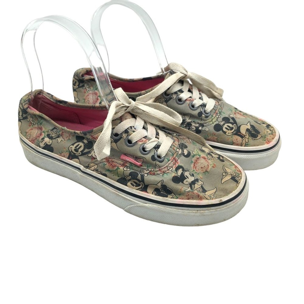 Vans X Disney Classic Sneakers Minnie Mouse Floral Rose Gray Womens 6.5